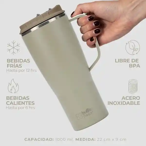 Vaso Mug Termico Agua Cafe Frio Calor 1 Lt Buffer Acero Inox