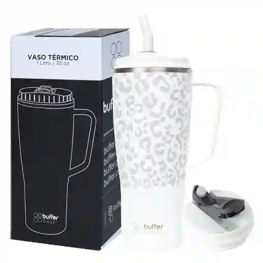 Vaso Mug Termico Agua Cafe Frio Calor 1 Lt Buffer Acero Inox - Ice Leopard