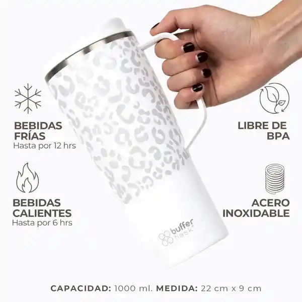 Vaso Mug Termico Agua Cafe Frio Calor 1 Lt Buffer Acero Inox - Ice Leopard