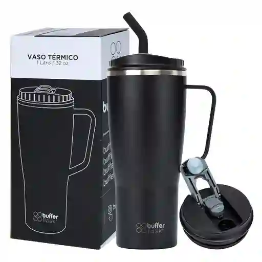 Vaso Mug Termico Agua Cafe Frio Calor 1 Lt Buffer Acero Inox - Black