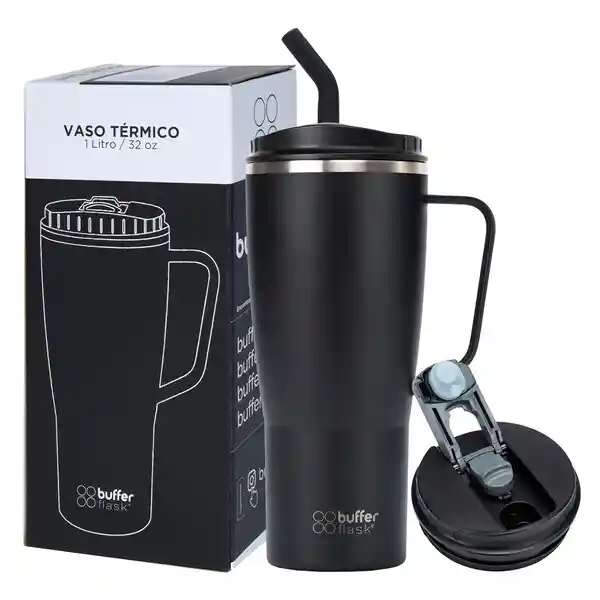 Vaso Mug Termico Agua Cafe Frio Calor 1 Lt Buffer Acero Inox - Black