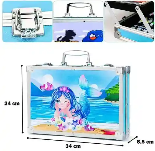 Set Completo De Arte Con 145 Piezas En Estuche Metálico Diseño Niña O Niño