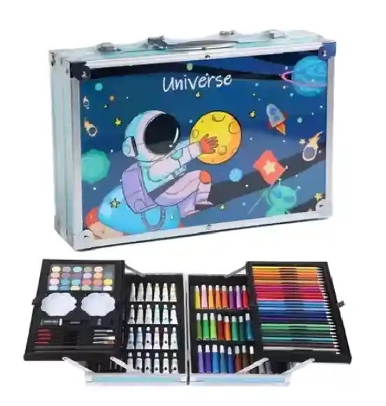 Set Completo De Arte Con 145 Piezas En Estuche Metálico Diseño Niña O Niño
