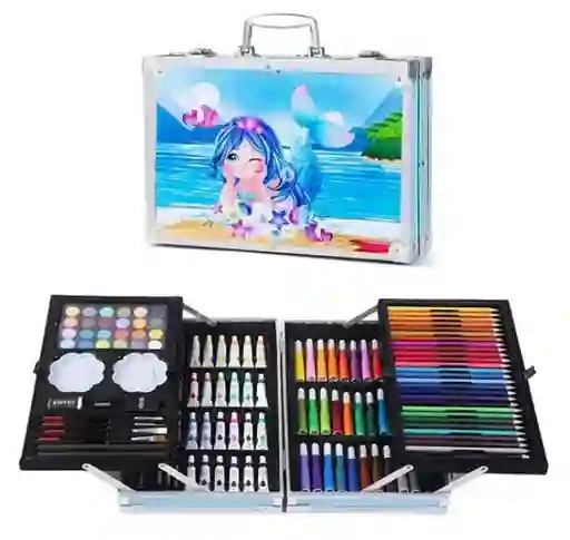Set Completo De Arte Con 145 Piezas En Estuche Metálico Diseño Niña O Niño