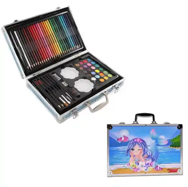 Set Completo De Arte Con 145 Piezas En Estuche Metálico Diseño Niña O Niño