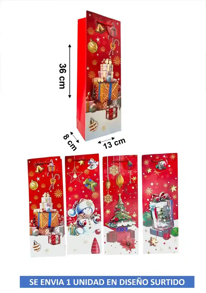 Bolsa De Regalo Navidad Para Botella De Licor 36 X 13 Cm Diseño Surtido