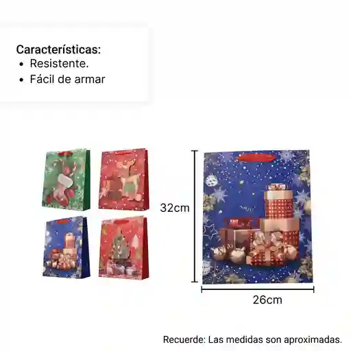 Bolsa Regalo En Papel Navidad Tamaño Mediano 32x26cm