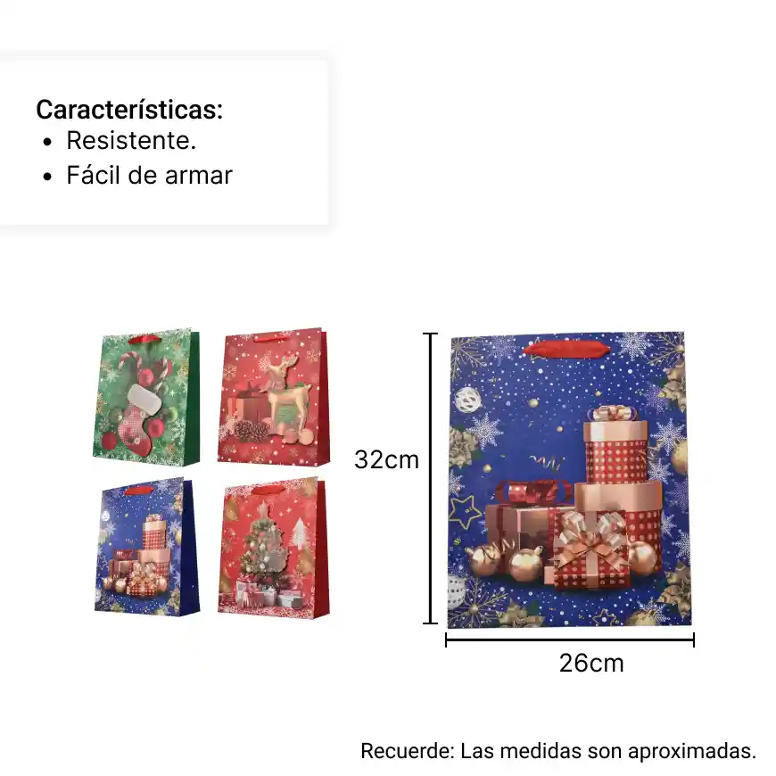 Bolsa Regalo En Papel Navidad Tamaño Mediano 32x26cm