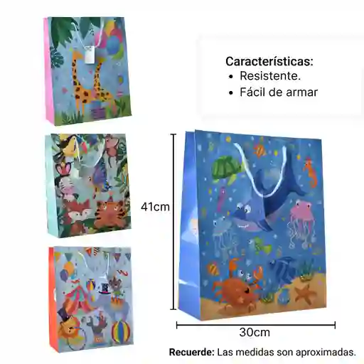 Bolsa Regalo Papel Infantil Animales Dim: 30x41x11