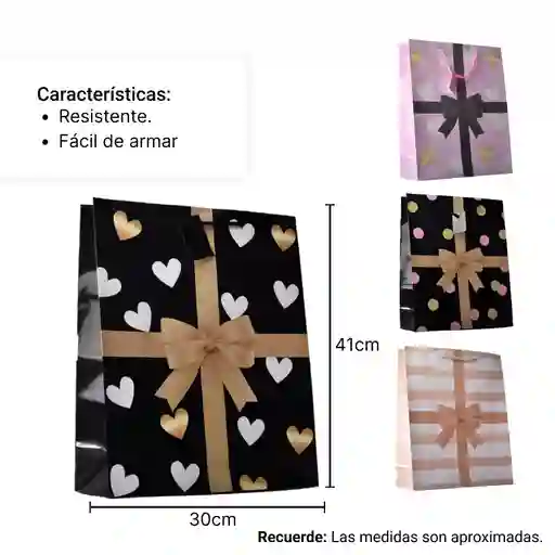 Bolsa Regalo Papel Negro Y Rosada Dim: 30x41x11