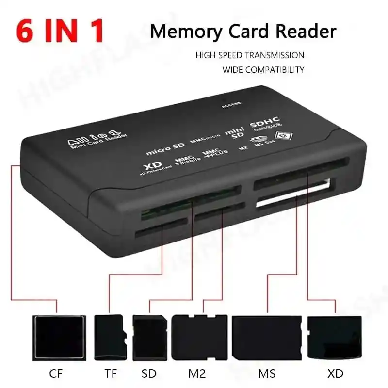 Lector De Tarjetas Memoria 6 En 1 Sd Mini Sd Sdhc Mmc Ms X