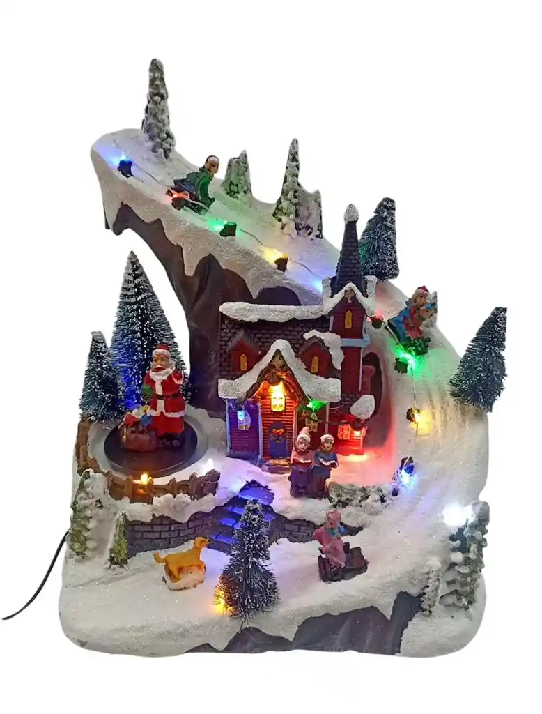 Villa Casa Navideña Iluminada Con Trineo Luz Led Y Musical