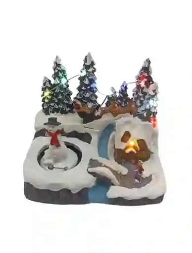 Villa Casa Navideña Iluminada Muñeco De Nieve Con Luz Led Y Musical