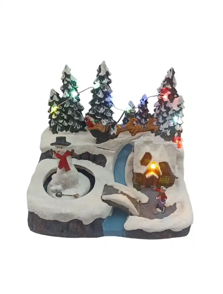 Villa Casa Navideña Iluminada Muñeco De Nieve Con Luz Led Y Musical