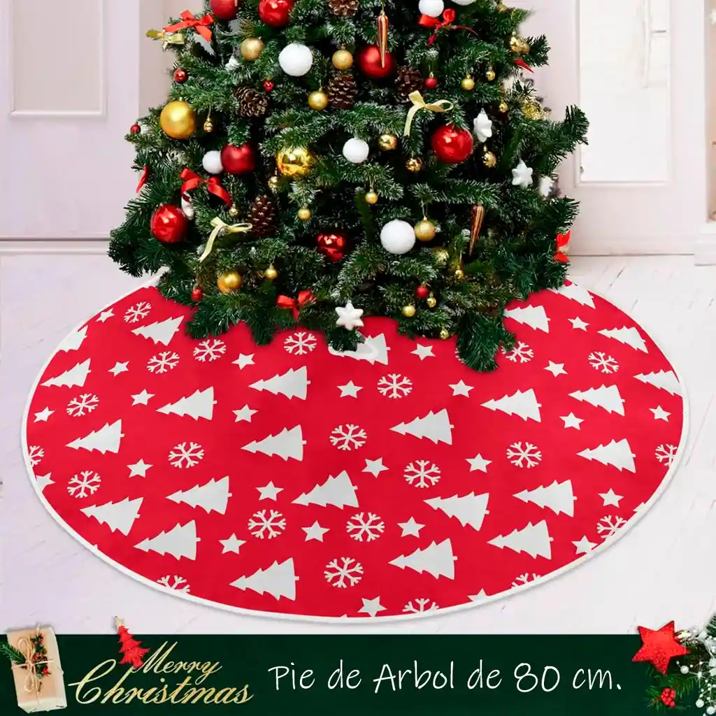 Pie De Arbol Figuras Falda Navideña 80cm Estampado