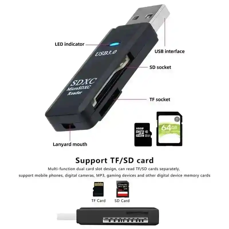 Lector Tarjeta Memoria Multifuncional Pc Usb Tf + Sd