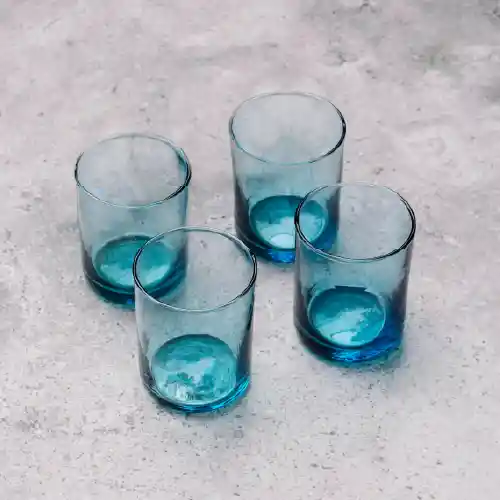 Vaso Vidrio Soplado Azul Claro (4oz) Setx4