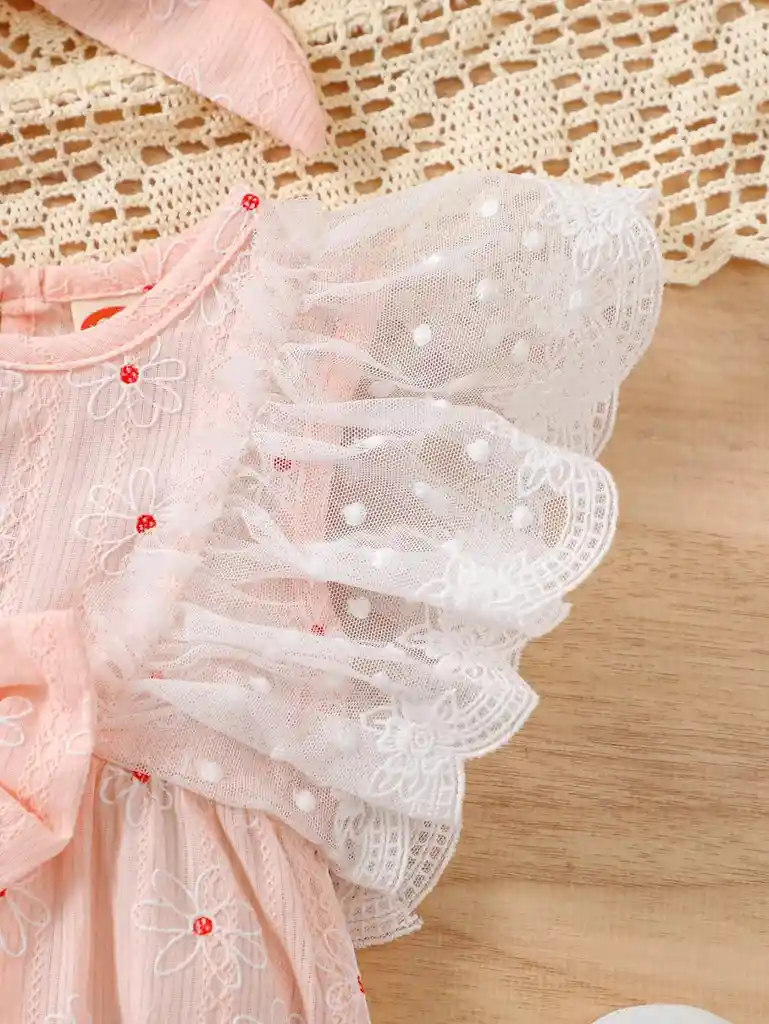 Vestido Body Para Bebé Niña Bautizos Fiestas Encaje Elegante 6-12m