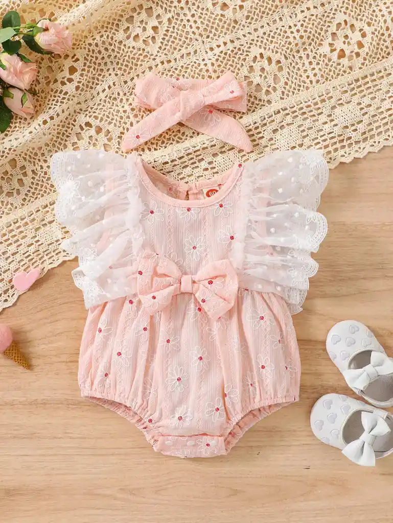 Vestido Body Para Bebé Niña Bautizos Fiestas Encaje Elegante 12-18 M