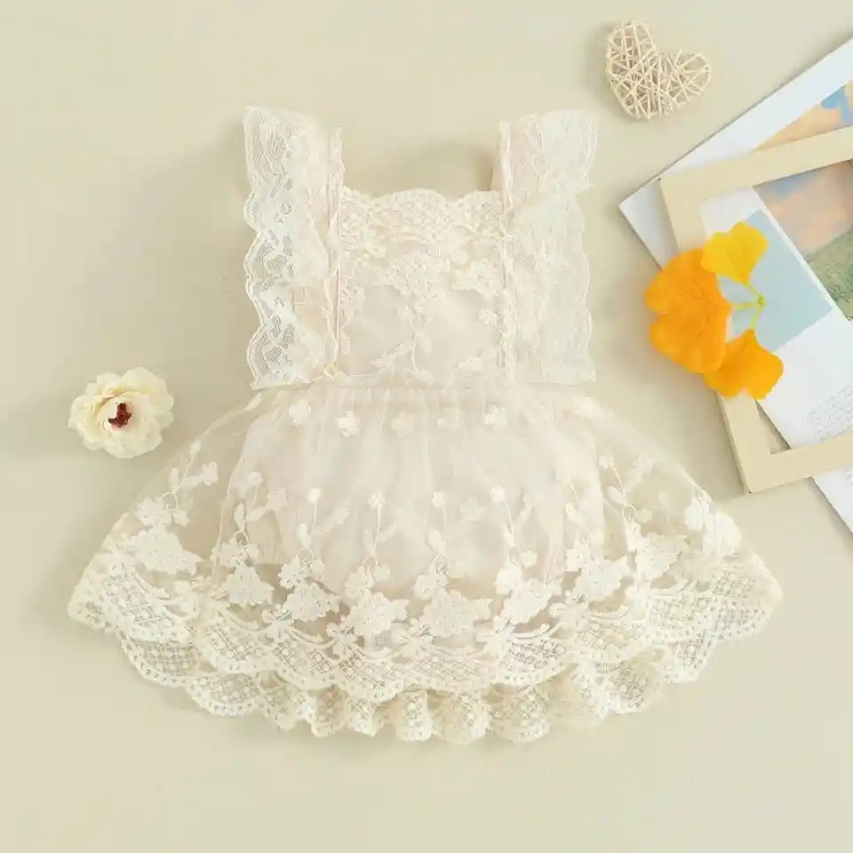 Vestido Para Bebé Niña Bautizos Fiestas Encaje Elegante 6m