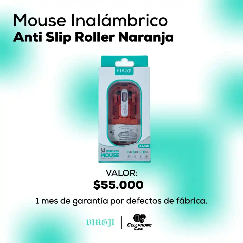 Mouse Inalámbrico Anti Slip Roller Naranja