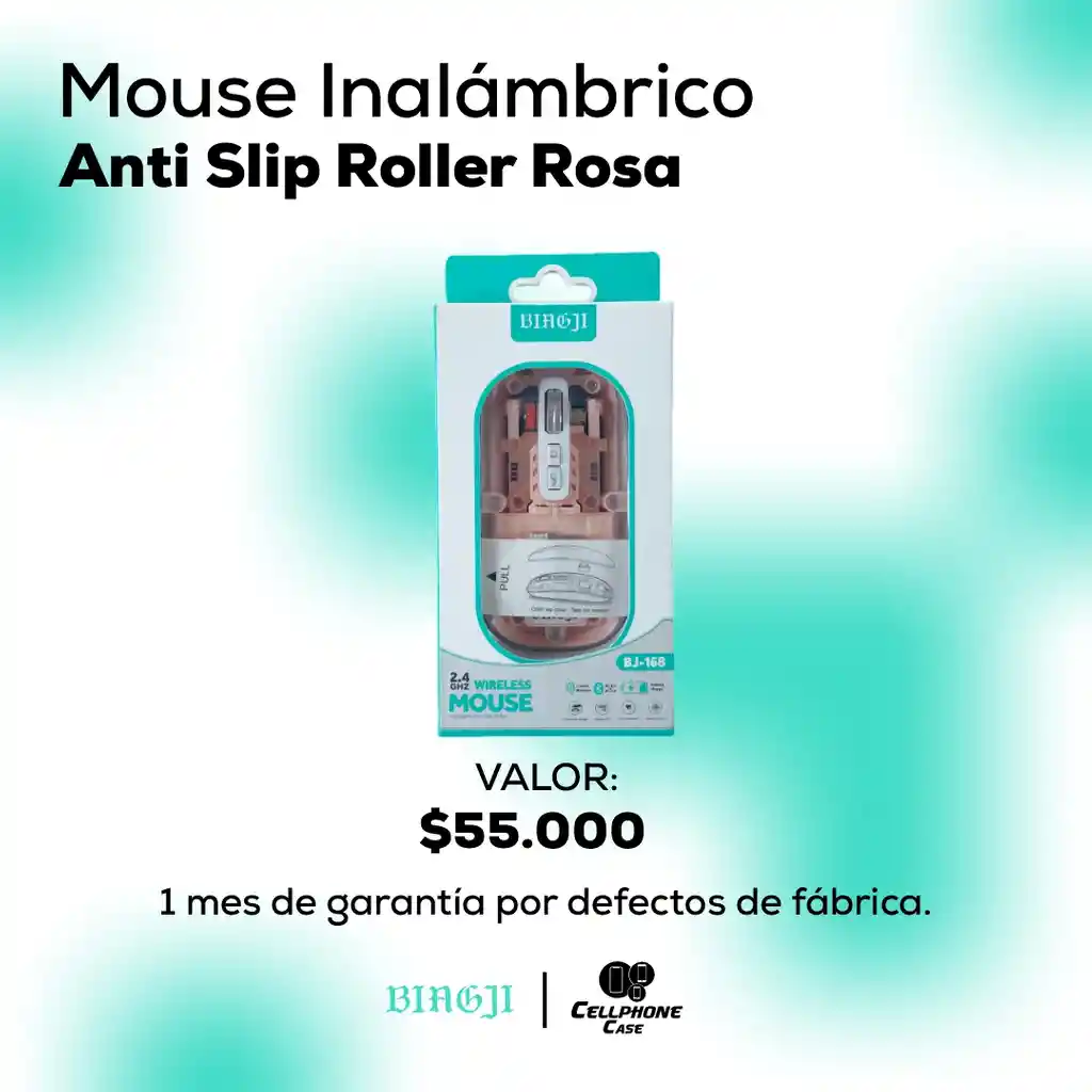 Mouse Inalámbrico Anti Slip Roller Rosa