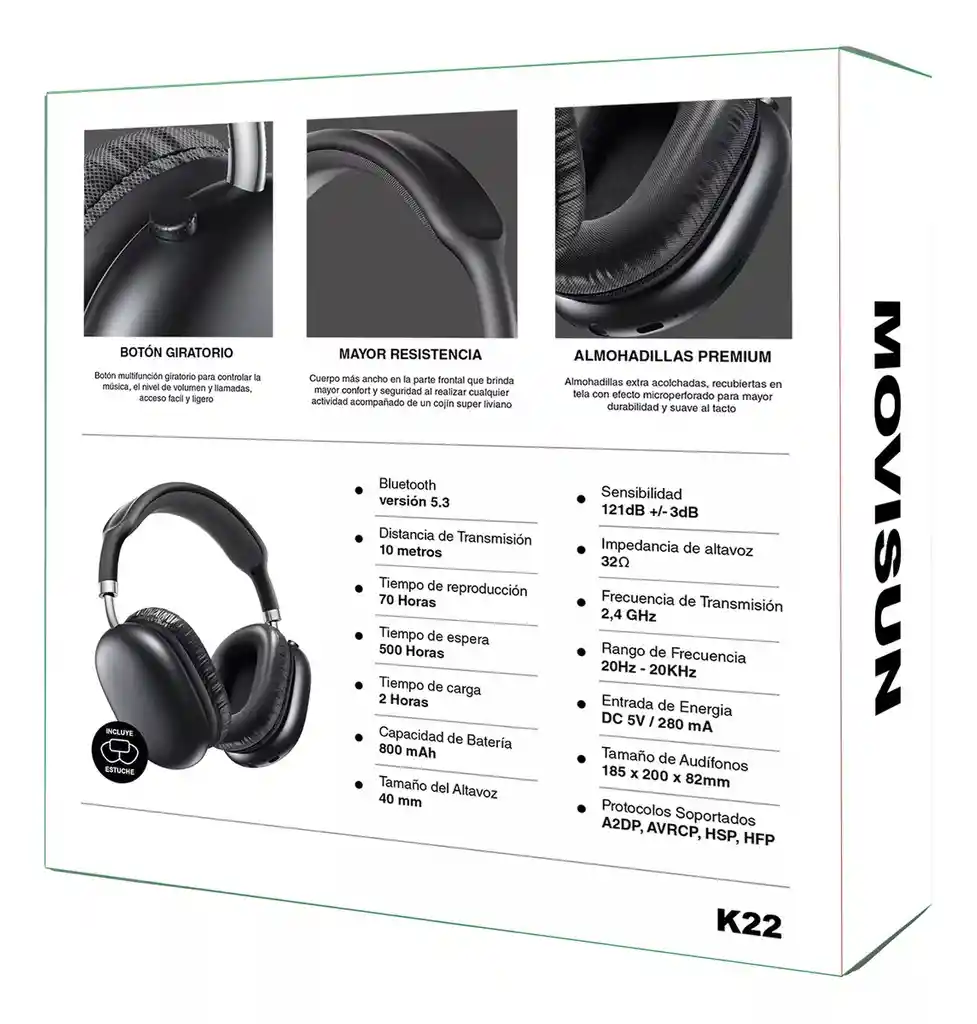 Audífonos Diadema Movisun Cuadrada K22