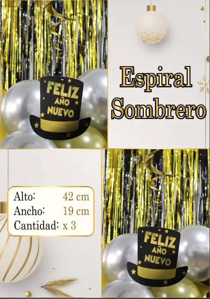 Espiral Sombreros Feliz Año Nuevo X 3 Tiras