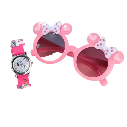 Gafas Lentes Sol Minnie Para Niña Bebe + Reloj Unicornio