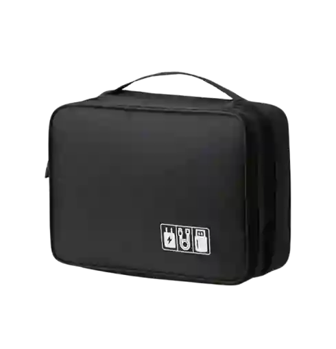 Estuche Organizador Cable Bolsa Electronico Grande 2 Niveles Negro