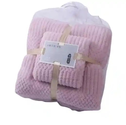 Set Kit Toalla De Baño + De Mano 2 En 1 Super Absorbente Rosa