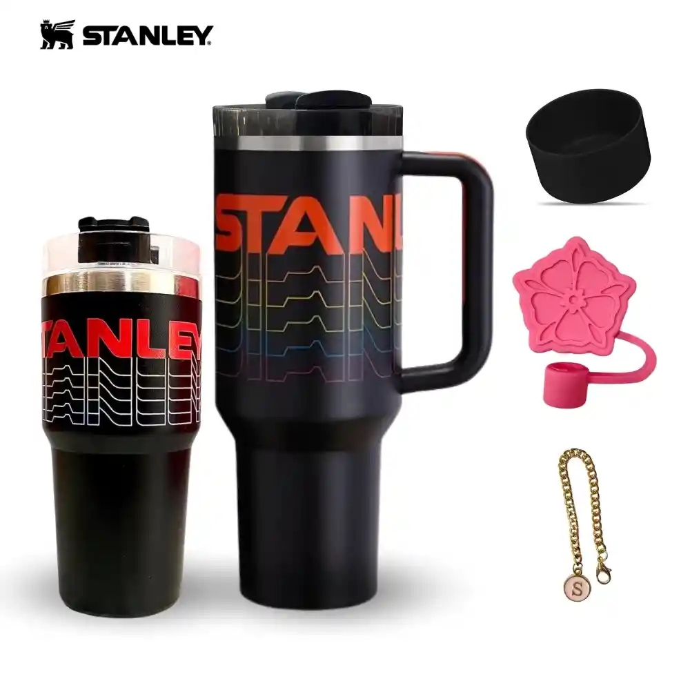Combo Termo Stanley Quencher Genérico 1.1 40 Oz Acero Inoxodable Más Termo De 20 Oz Negro