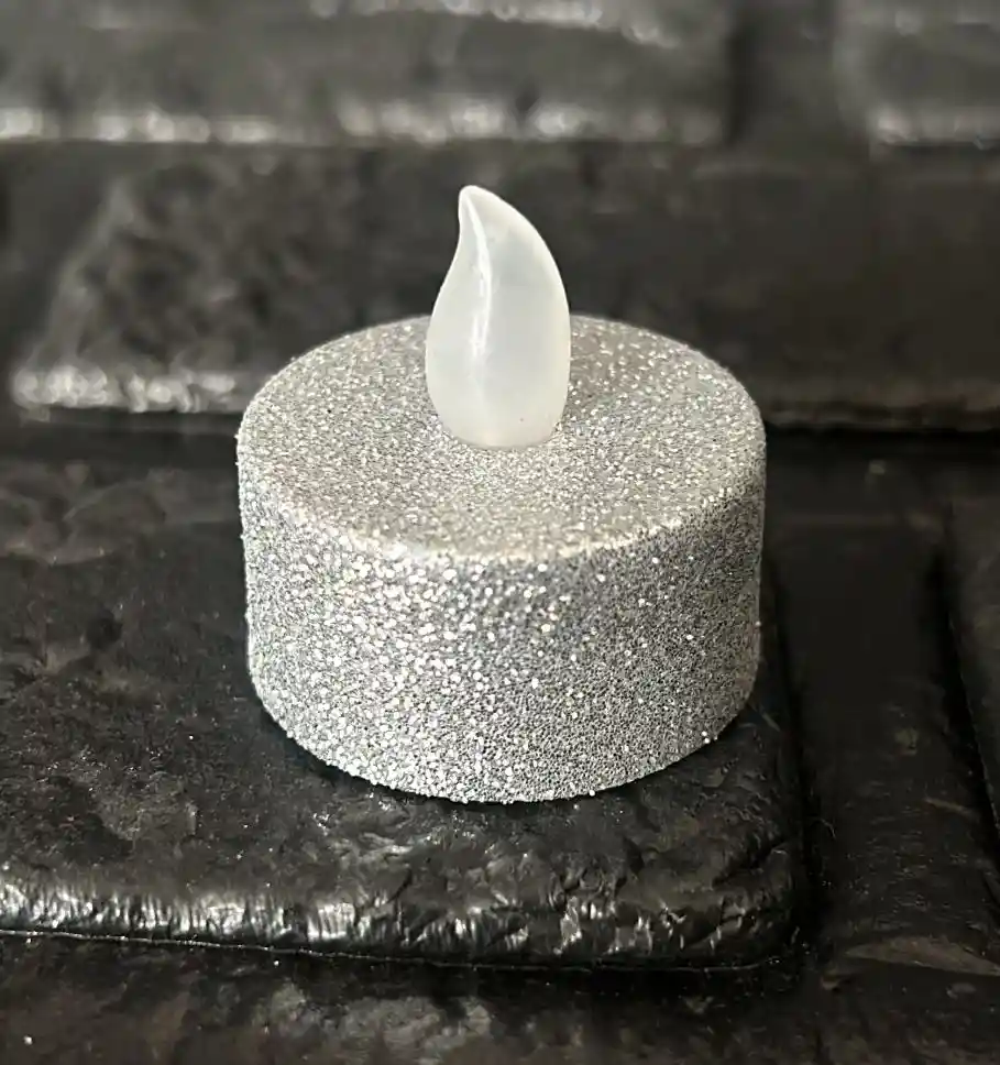 Velas / Veladora Mini Led Plateada Escarchada Pilas