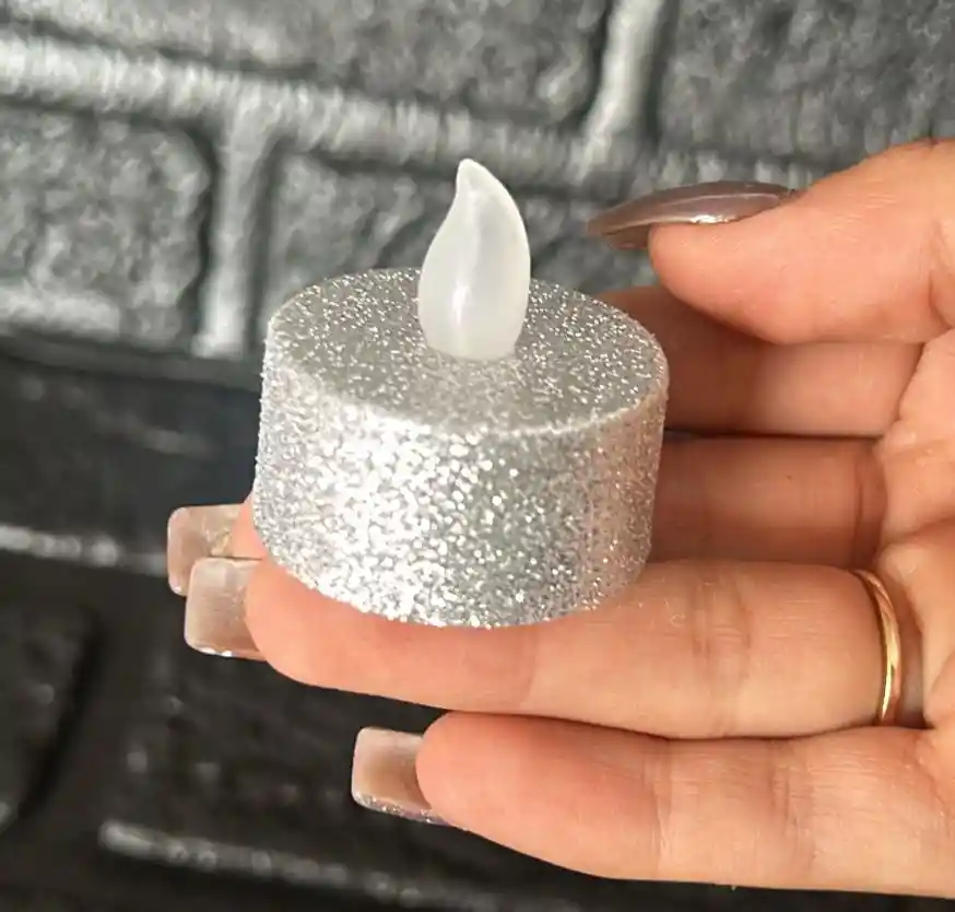 Velas / Veladora Mini Led Plateada Escarchada Pilas