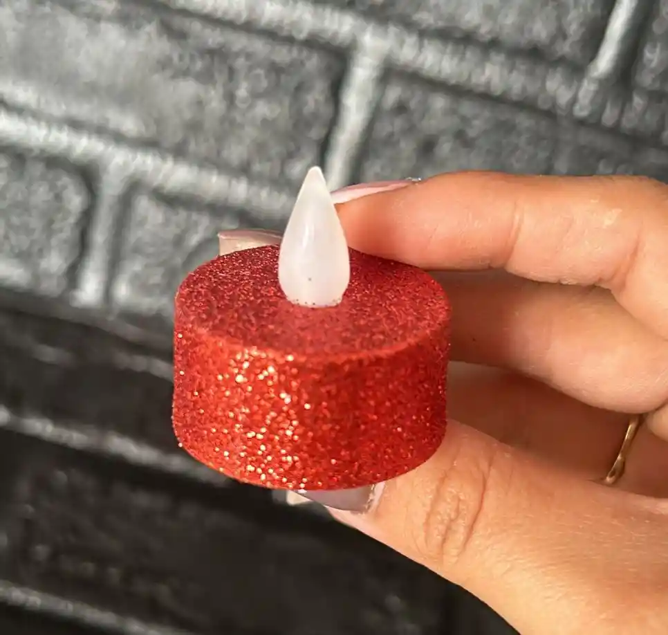 Velas / Veladora Mini Led Roja Escarchada Pilas