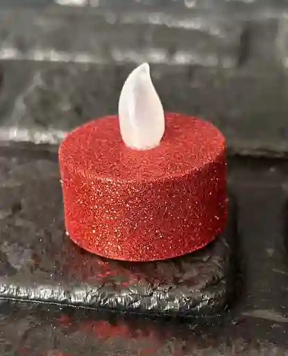 Velas / Veladora Mini Led Roja Escarchada Pilas