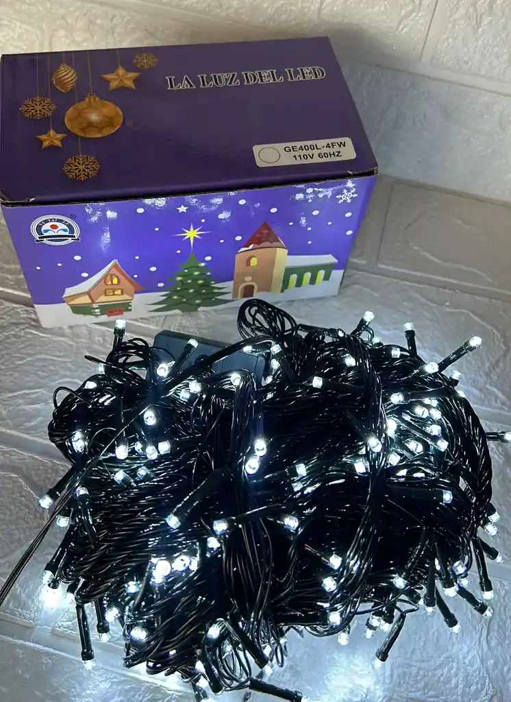 Luces De Navidad Lineal X400 Led Blanco Sin Continuacion Cable Verde