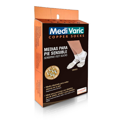 Tobillera Pie Sensiblehilado Cobre Unisex Medivaric Negro M Caja X 1 Par