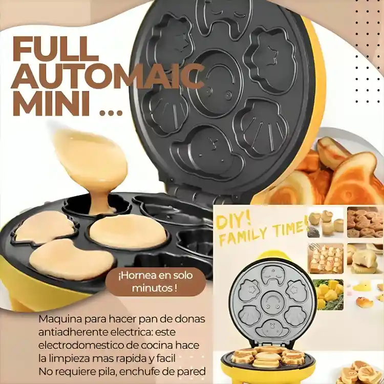 Mini Maquina Para Pancakes De Figuras Infantiles Waflera Color Amarillo