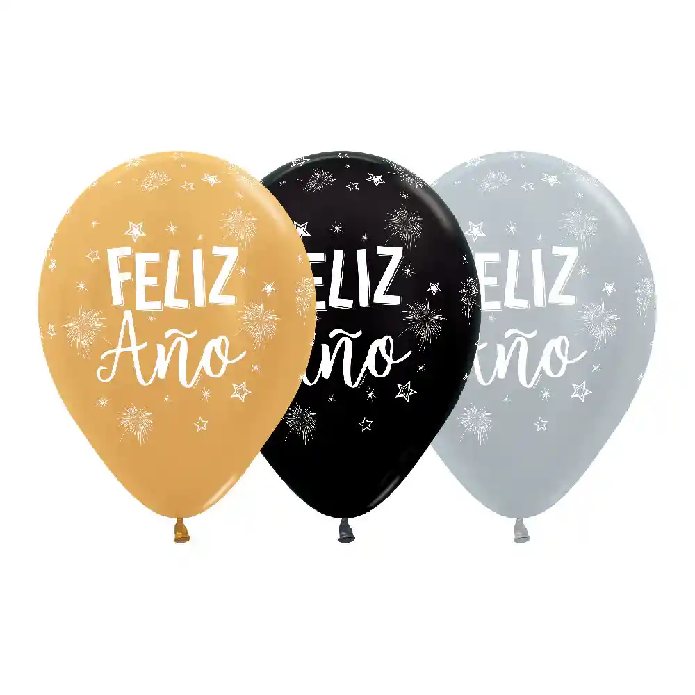 Globo Infinity Feliz Año Estrellas Satin Y Metal Surtido R12 X 50 Globos