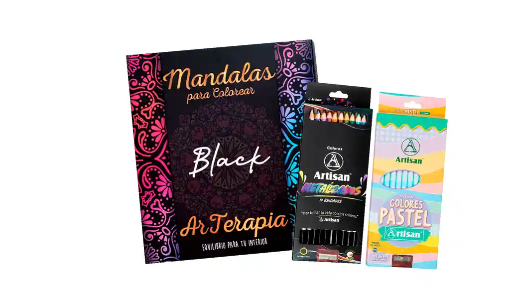 Kit Artisan Libro Mandalas Black + Color X 12 Paste-metalizado Artisan