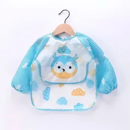 Babero Con Manga Para Bebé Búho, Hecho En Poliestireno 100% Impermeable, Ligero Y Transpirable, Babero Con Recolector De Alimentos Para Evitar Que Caigan Al Piso
