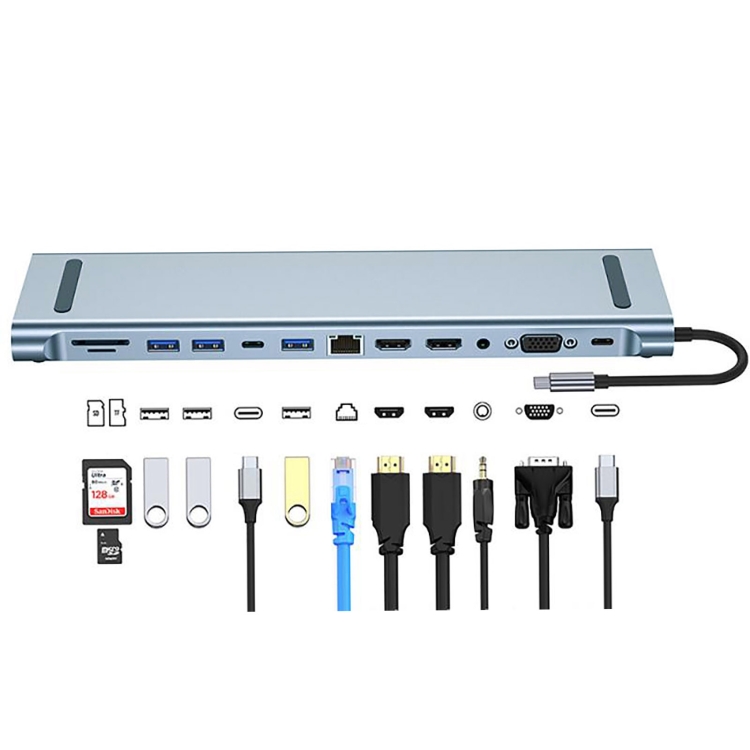 Hub USB-C 12 In 1 Da 66W, Docking Station Portatile Con Cavo Integrato 1m, Per Laptop, PC E Tablet, Compatto E Con Gestione Termica Avanzata - 5