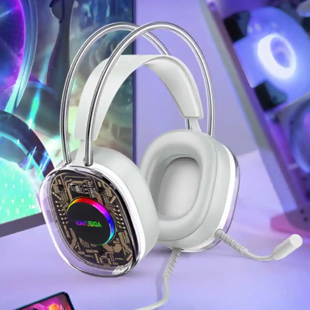 Diadema Gamer Acrilico Auricular Microfono Luces Rgb Ksc-1298