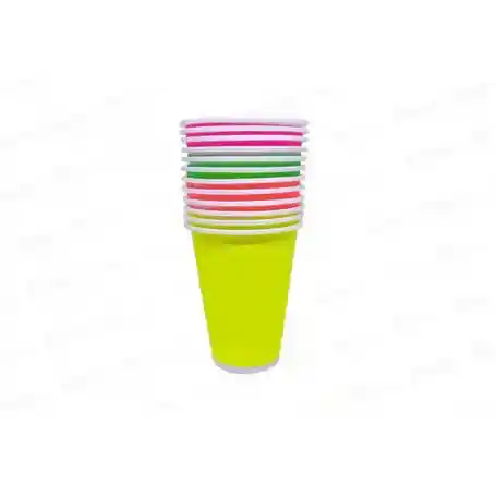 Vaso Neon Colores Surtidos Biodegradable 12 Unidad