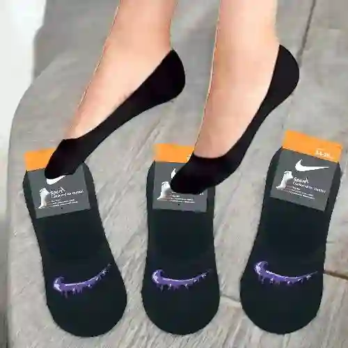 3 Pares De Medias Baletas Única Talla Color Negro, Calcetín Estirable, Tipo Nike