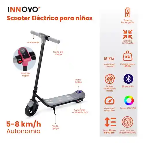 Patineta Eléctrica Niños Monopatín Scooter Luz Sonido Rosa 30km