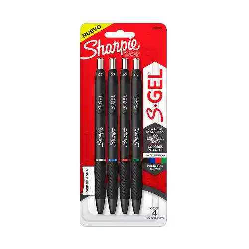 Esfero Retractil Semi Gel Colores Surtidos Cuerpo Negro De 0.7 X 4und Sharpie