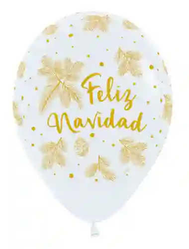 Globo Feliz Navidad Blanco Latex R-12 X 50