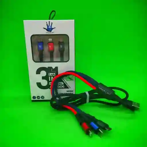 Cable American Carga Rápida De 3.4a Tres Salidas V8, Tipo C Y Lightning
